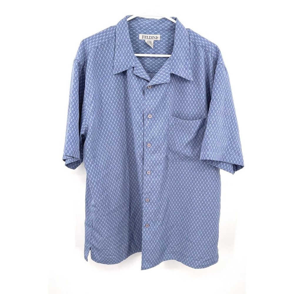 Feldini Shirt Mens Large‎ Geometric  Vintage Blue